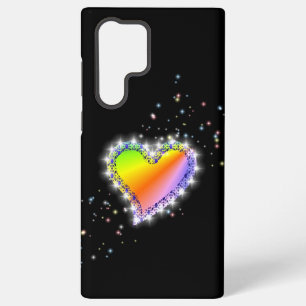Coque Samsung Galaxy Coeur arc-en-ciel avec étoiles sur noir