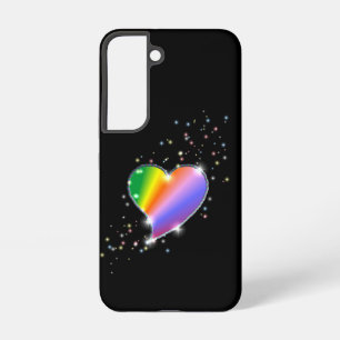 Coque Samsung Galaxy Coeur arc-en-ciel avec étoiles sur noir