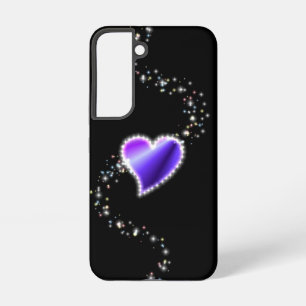 Coque Samsung Galaxy Cœur arc-en-ciel violet avec étoiles sur fond noir