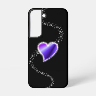 Coque Samsung Galaxy Cœur arc-en-ciel violet avec étoiles sur fond noir