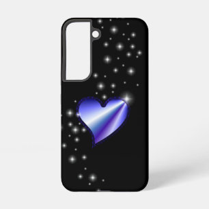 Coque Samsung Galaxy Cœur arc-en-ciel violet avec étoiles sur fond noir
