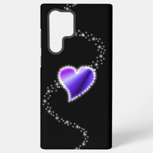 Coque Samsung Galaxy Cœur arc-en-ciel violet avec étoiles sur fond noir