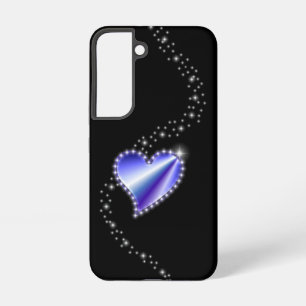 Coque Samsung Galaxy Cœur arc-en-ciel violet avec étoiles sur fond noir