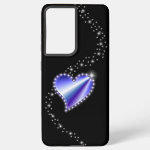 Coque Samsung Galaxy Coeur arc-en-ciel violet avec étoiles sur noir