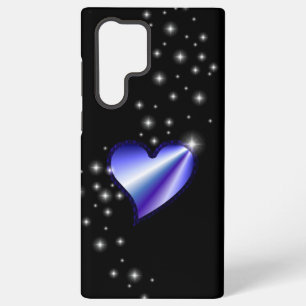 Coque Samsung Galaxy Coeur arc-en-ciel violet avec étoiles sur noir