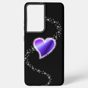 Coque Samsung Galaxy Coeur arc-en-ciel violet avec étoiles sur noir