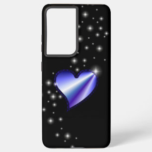 Coque Samsung Galaxy Coeur arc-en-ciel violet avec étoiles sur noir