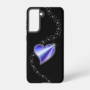 Coque Samsung Galaxy Coeur arc-en-ciel violet avec étoiles sur noir