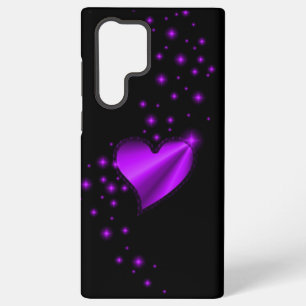 Coque Samsung Galaxy Coeur arc-en-ciel violet avec étoiles sur noir