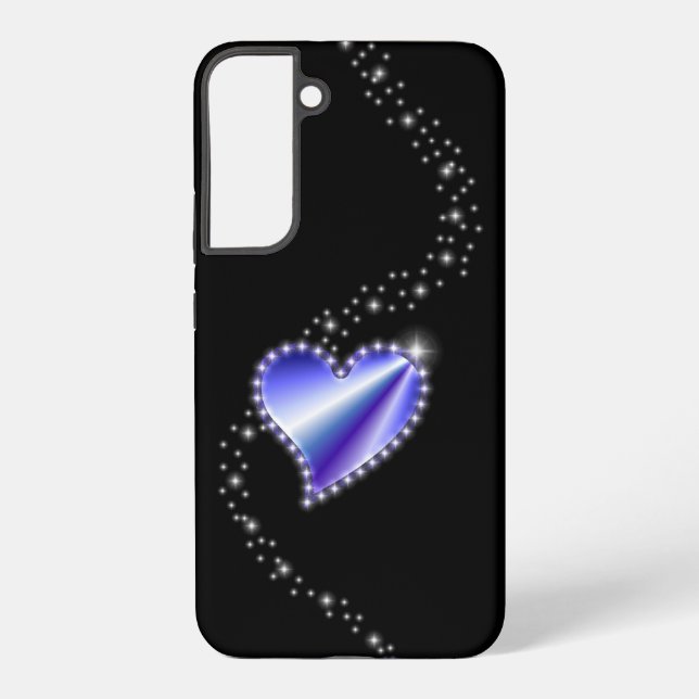 Coque Samsung Galaxy Coeur arc-en-ciel violet avec étoiles sur noir (Verso)