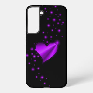 Coque Samsung Galaxy Coeur arc-en-ciel violet avec étoiles sur noir