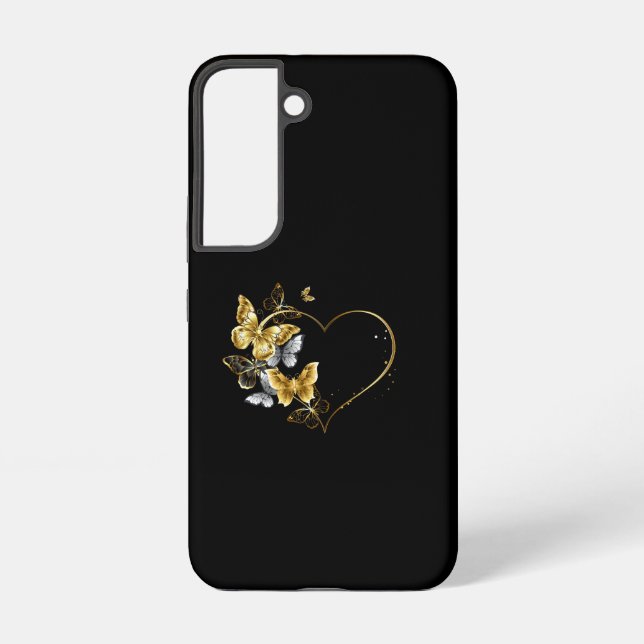 Coque Samsung Galaxy Coeur aux papillons d'or (Verso)