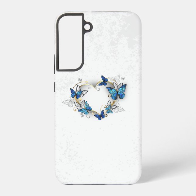Coque Samsung Galaxy Coeur bijoux avec papillons Morpho (Verso)