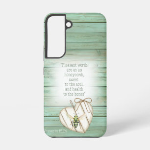 Coque Samsung Galaxy Cœur en bois vert faux féminin aquarelle abeille f