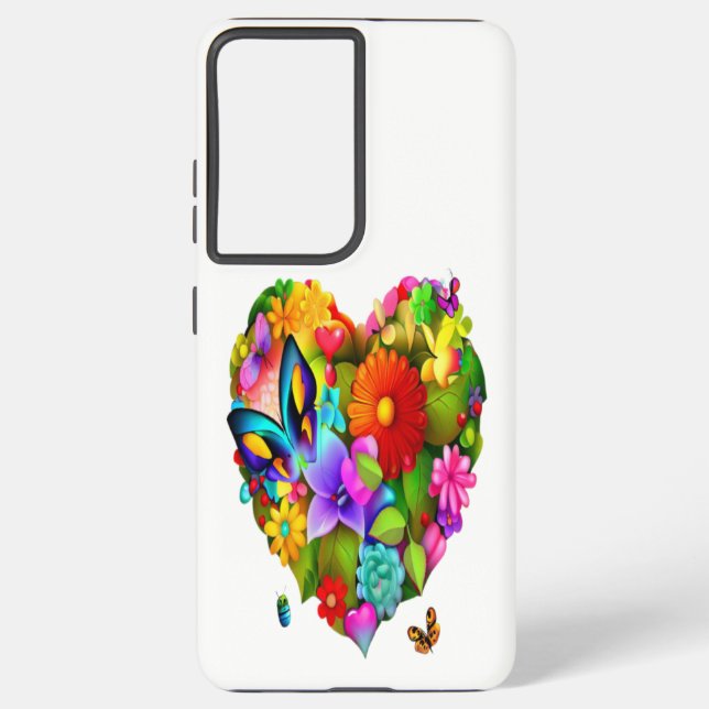 Coque Samsung Galaxy Coeur enchanté : Une mosaïque de fleurs et d'insec (Verso)
