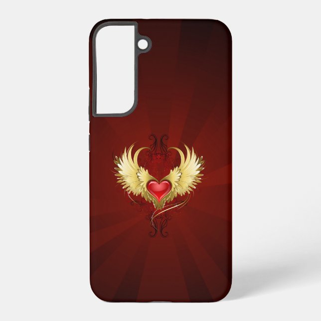 Coque Samsung Galaxy Coeur rouge avec ailes d'or (Verso)