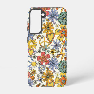 Coque Samsung Galaxy Coeurs de fleurs hippies Super rétro