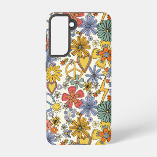 Coque Samsung Galaxy Coeurs de fleurs hippies Super rétro