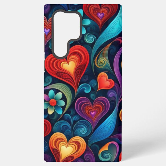 Coque Samsung Galaxy Coeurs et fleurs multicolores (Verso)