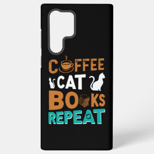 Coque Samsung Galaxy Coffee Cat Books Répéter, lire et café amoureux