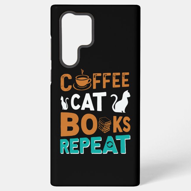 Coque Samsung Galaxy Coffee Cat Books Répéter, lire et café amoureux (Verso)