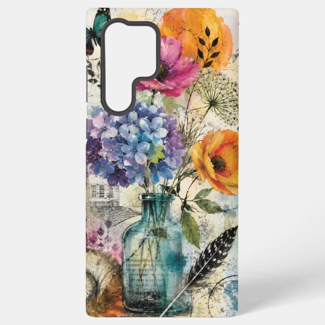 Coque Samsung Galaxy Collage d'art mixte botanique vibrant (Verso)