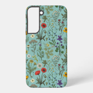 Coque Samsung Galaxy Collage de fleurs sauvages sur fond bleu