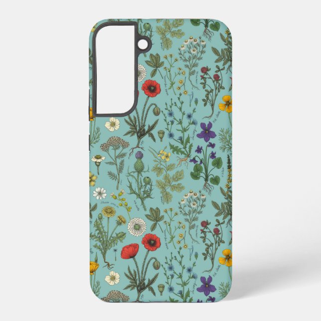 Coque Samsung Galaxy Collage de fleurs sauvages sur fond bleu (Verso)