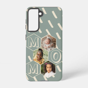 Coque Samsung Galaxy Collage photo de maman en hexagone vert sauge