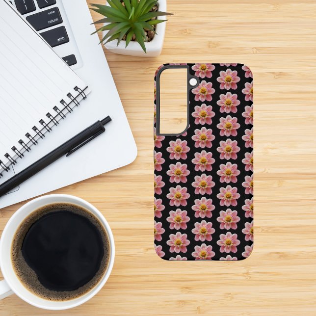 Coque Samsung Galaxy Collarette rose Dahlia motifs floraux sur noir (In Situ)