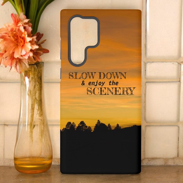 Coque Samsung Galaxy Collines de prairie rêveuses au coucher du soleil  (Samsung phone case back with template text)