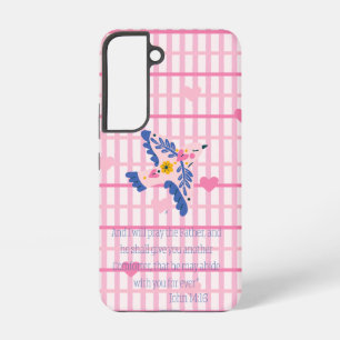 Coque Samsung Galaxy Colombe d'art populaire à cœur en treillis rose re