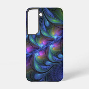 Coque Samsung Galaxy Coloré Lumineux Abstrait Bleu rose Vert Fractal