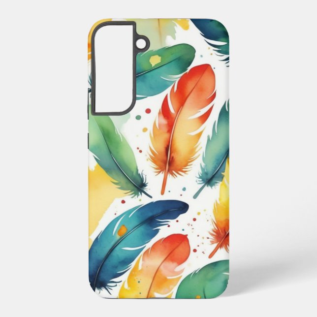 Coque Samsung Galaxy Conception de couverture aquarelle plumes  (Verso)