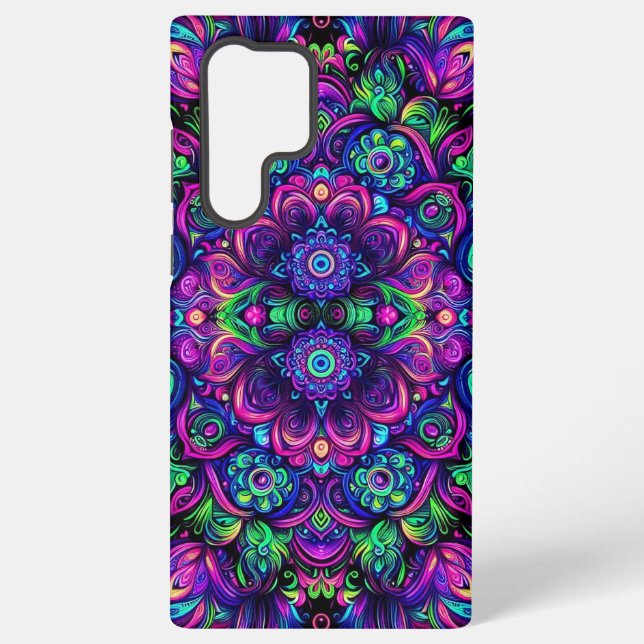 Coque Samsung Galaxy Conception de kaléidoscope à lumière noire vibrant (Verso)