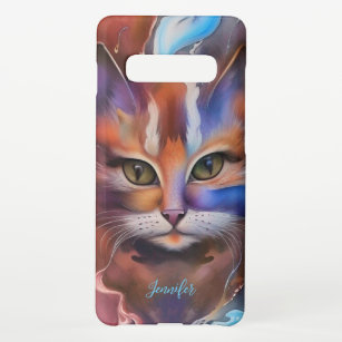 Coque Samsung Galaxy S10+ Conception du chat mignon avec nom personnalisé