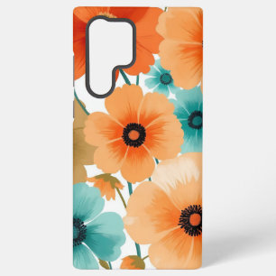 Coque Samsung Galaxy Conception florale orange et turquoise Centres noi