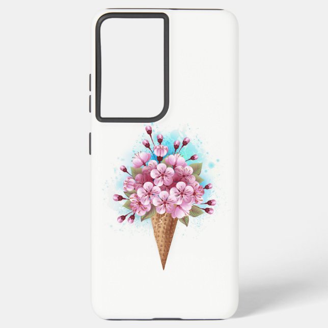 Coque Samsung Galaxy Cône rose Sakura crème glacée gaufre (Verso)