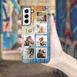 Coque Samsung Galaxy Cool 6-Photos avec Monogramme sur le Grunge urbain<br><div class="desc">Design unique avec six modèles photo carrés et deux champs de texte monogrammes initiaux sur un arrière - plan à texture bleu grunge urbain déchirée et à texture rouille.</div>