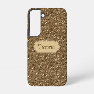Coque Samsung Galaxy Coque Galaxy S22 en cuir synthétique floral or