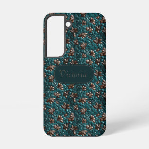Coque Samsung Galaxy Coque Galaxy S22 Turquoise et Grise en Fausse Peau