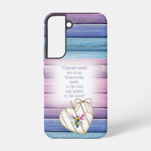 Coque Samsung Galaxy Cottagecore Mauve Bleu Bois Cœur Foi Abeille