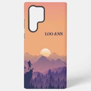 Coque Samsung Galaxy Coucher de soleil violet jaune vintage en montagne