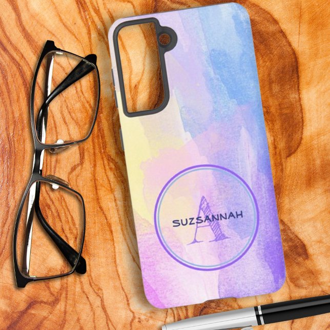 Coque Samsung Galaxy Couleur pastel chic aquarelle monogramme initial n (Easy to personalize this colorful Samsung phone case with name & monogram for a sweet gift idea. )