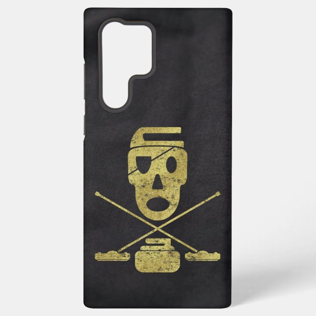 Coque Samsung Galaxy Crâne bouclé et balais Jolly Roger (Verso)