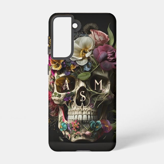 Coque Samsung Galaxy Crâne floral Goth Pagan Monogramme Initiales (Verso)