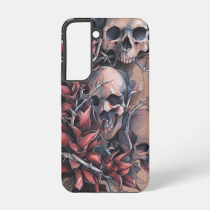 Coque Samsung Galaxy Crâne gothique et fleur rouge épine
