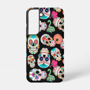 Coque Samsung Galaxy Crânes de Sucre Lumineux sur Fond Noir