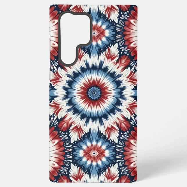 Coque Samsung Galaxy Cravate Tie-dye Rouge, Blanc & Bleu (Verso)