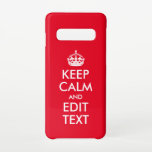 Coque Samsung Galaxy S10 Créez votre propre calme et modifiez le texte<br><div class="desc">Créez votre propre parodie "Keep Calm and Carry On". Ajoutez votre propre dicton court au modèle "Keep Calm and Edit Text". La couleur rouge vif de l'arrière - plan, la police blanche et la couleur de la couronne sont personnalisables. Pour modifier la taille de conception d'un autre coque ou d'un...</div>